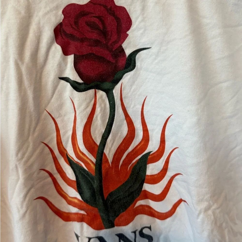 Vans Flaming Rose Classic Fit Long Sleeve T-Shirt Small White - Picture 3 of 6